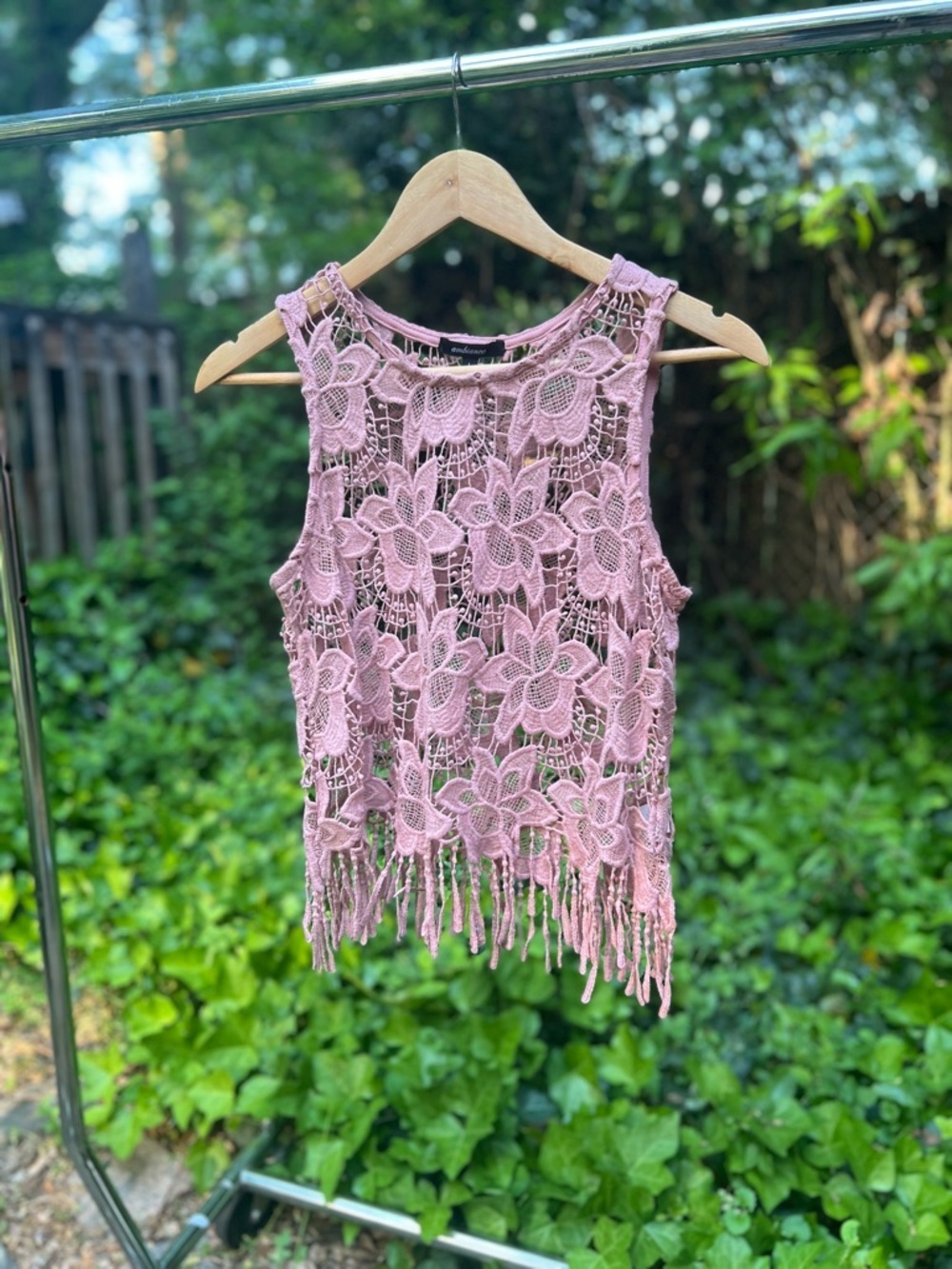 Ambiance Pink Floral Crochet Fringe Tank Top